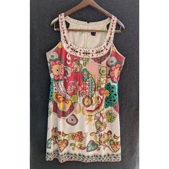 NICOLE By Nicole Miller Dress Sz 12 Multi-color Paisley Floral Beaded Sleeveless - Picture 1 of 7